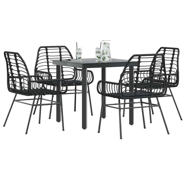 Berkfield Home 5 Piece Garden Dining Set Black Poly Rattan Glass - image 1