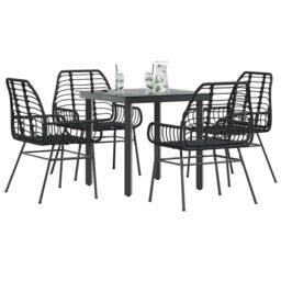 Berkfield Home 5 Piece Garden Dining Set Black Poly Rattan Glass - thumbnail 1