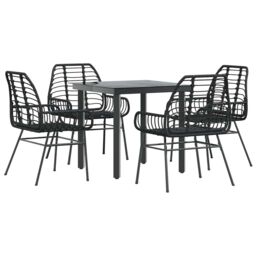 Berkfield Home 5 Piece Garden Dining Set Black Poly Rattan Glass - thumbnail 2