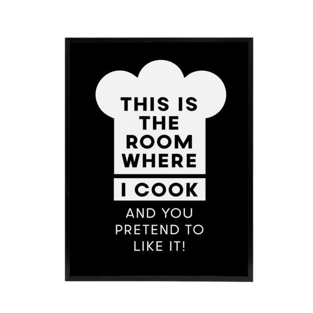 "Artery8 This Is Where I Cook Chef Hat Funny Cheeky Black Framed Canvas Art - Size: W12"" x H16""" - image 1