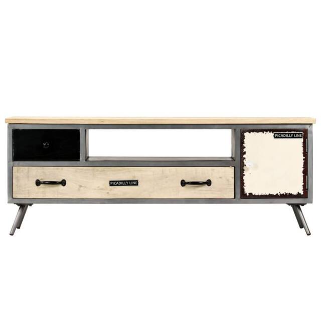 Berkfield Home TV Cabinet Solid Mango Wood & Steel 120x30x45 cm - Size: 120 x 30 x 45 cm - image 1