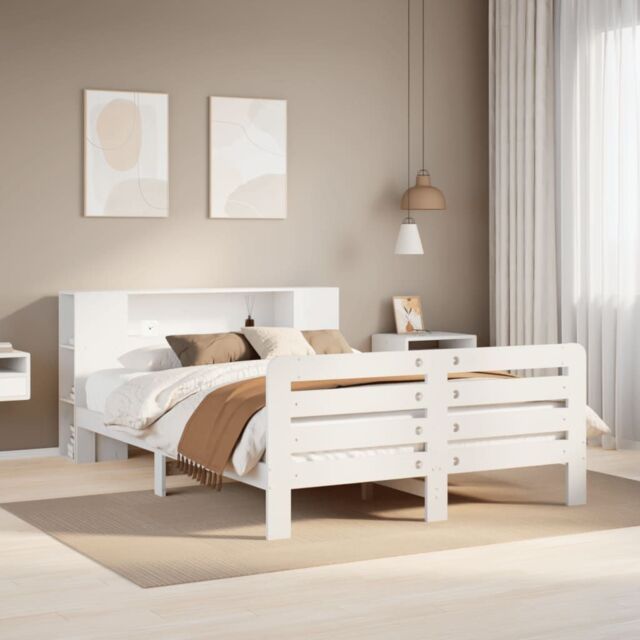 Berkfield Home Bed Frame without Mattress White 150x200 cm King Size Solid Wood Pine - image 1