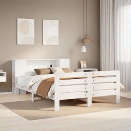 Berkfield Home Bed Frame without Mattress White 150x200 cm King Size Solid Wood Pine - thumbnail 1
