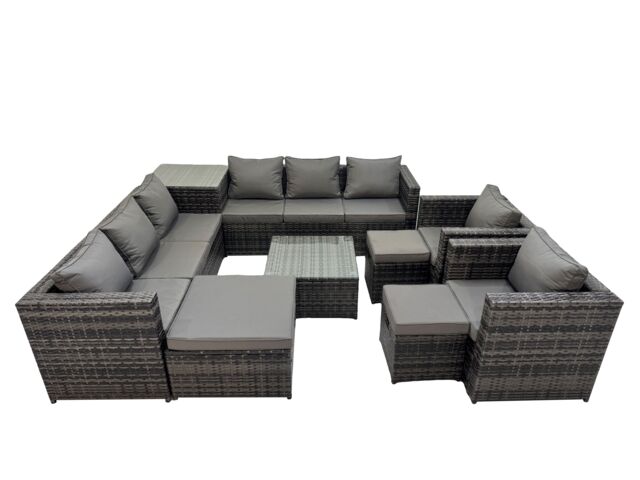 Fimous Garden Rattan Outdoor Furniture Set 11 Seater with 3 Stool Side Table in Dark Grey - image 1