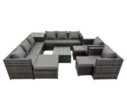 Fimous Garden Rattan Outdoor Furniture Set 11 Seater with 3 Stool Side Table in Dark Grey - thumbnail 1