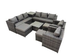Fimous Garden Rattan Outdoor Furniture Set 11 Seater with 3 Stool Side Table in Dark Grey - thumbnail 2