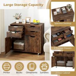 Costway 4 Drawer Dresser Chest Mobile Storage Cabinet w/Universal Wheels in Brown - thumbnail 4