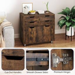 Costway 4 Drawer Dresser Chest Mobile Storage Cabinet w/Universal Wheels in Brown - thumbnail 8