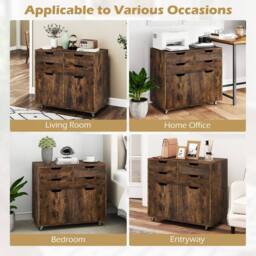 Costway 4 Drawer Dresser Chest Mobile Storage Cabinet w/Universal Wheels in Brown - thumbnail 6