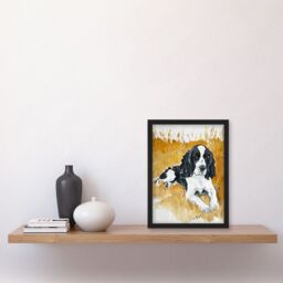 "Artery8 Dog Lover English Springer Spaniel in Wheat Field Framed Wall Art in Mustard - Size: W12"" x H16""" - thumbnail 4