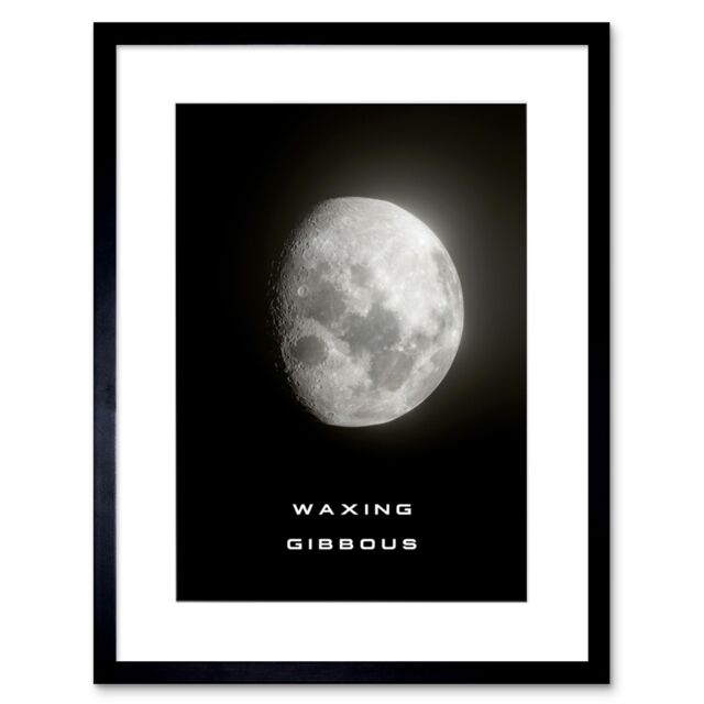 "Artery8 Wall Art Print Phases of the Moon Astronomy Waxing Gibbous Lunar Space Poster Artwork Framed 9X7 Inch in Black - Size: W7"" x H9""" - image 1