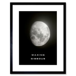 "Artery8 Wall Art Print Phases of the Moon Astronomy Waxing Gibbous Lunar Space Poster Artwork Framed 9X7 Inch in Black - Size: W7"" x H9""" - thumbnail 1