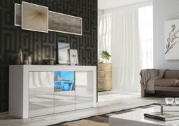 Creative Furniture Aurora Sideboard 145cm - A Modern & Practical Cabinet with Gloss Doors & LED Lights in White - thumbnail 2