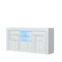 Creative Furniture Aurora Sideboard 145cm - A Modern & Practical Cabinet with Gloss Doors & LED Lights in White - thumbnail 6