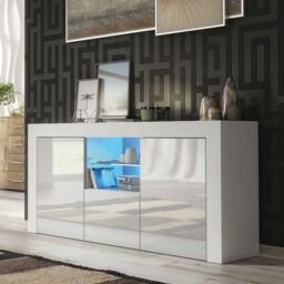 Creative Furniture Aurora Sideboard 145cm - A Modern & Practical Cabinet with Gloss Doors & LED Lights in White - thumbnail 4
