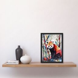 Artery8 Red Panda In Bamboo Forest Folk Art Artwork Framed Wall Art Print A4 in Black - thumbnail 2