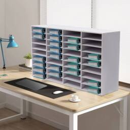 Ventryn 36 Slot Literature File Organizer Sorter Office Mailbox Storage Rack in White - thumbnail 4