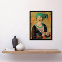 Artery8 Portrait in Green Turban Glackens Framed Wall Art Print - Size: A4 - thumbnail 4