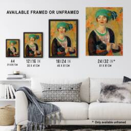 Artery8 Portrait in Green Turban Glackens Framed Wall Art Print - Size: A4 - thumbnail 3