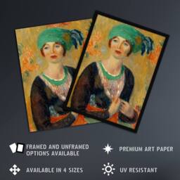 Artery8 Portrait in Green Turban Glackens Framed Wall Art Print - Size: A4 - thumbnail 2