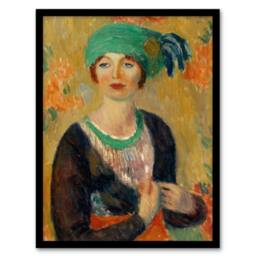 Artery8 Portrait in Green Turban Glackens Framed Wall Art Print - Size: A4 - thumbnail 1