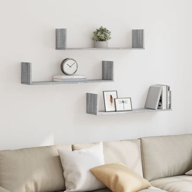 Berkfield Home Wall Shelves 3 pcs Grey Sonoma 80x18x18 cm Engineered Wood - Size: 80 x 18 x 18 cm - image 1