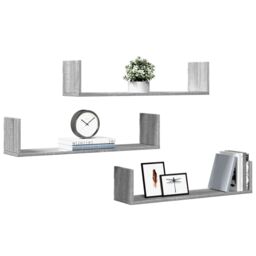 Berkfield Home Wall Shelves 3 pcs Grey Sonoma 80x18x18 cm Engineered Wood - Size: 80 x 18 x 18 cm - thumbnail 3