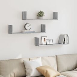 Berkfield Home Wall Shelves 3 pcs Grey Sonoma 80x18x18 cm Engineered Wood - Size: 80 x 18 x 18 cm - thumbnail 1