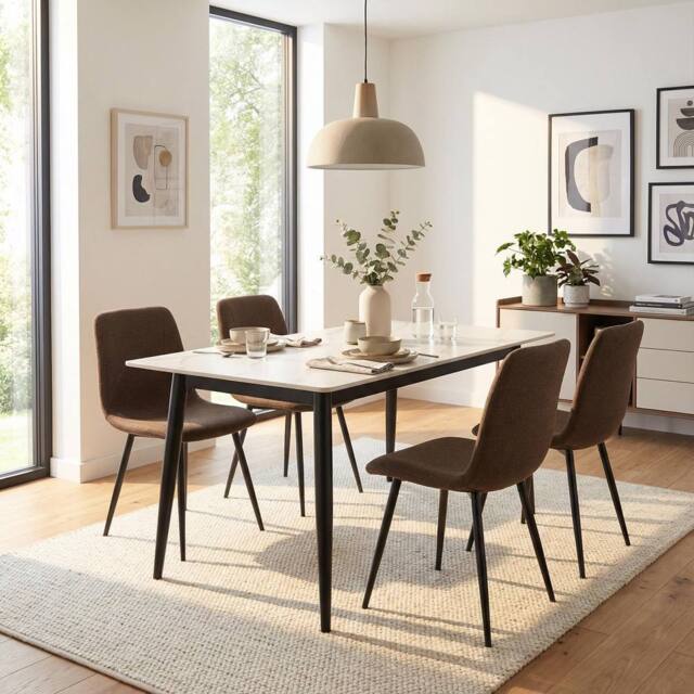 FWStyle Esme Set Of 4 Dark Brown Linen Upholstered Steel Frame Dining Chairs - image 1