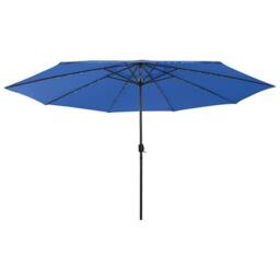 Berkfield Home Outdoor Parasol with LED Lights & Metal Pole 400 cm Azure Blue - thumbnail 2