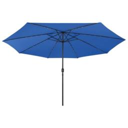Berkfield Home Outdoor Parasol with LED Lights & Metal Pole 400 cm Azure Blue - thumbnail 3