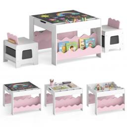 CASART Wooden Kids Table & Chairs Set Activity Table Set w/Chalkboard&Drawers in Pink - thumbnail 1