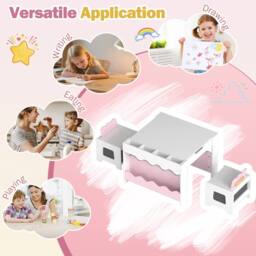 CASART Wooden Kids Table & Chairs Set Activity Table Set w/Chalkboard&Drawers in Pink - thumbnail 7
