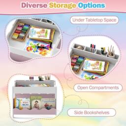 CASART Wooden Kids Table & Chairs Set Activity Table Set w/Chalkboard&Drawers in Pink - thumbnail 9