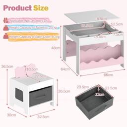 CASART Wooden Kids Table & Chairs Set Activity Table Set w/Chalkboard&Drawers in Pink - thumbnail 2