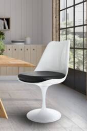 Fusion Living White Tulip Dining Chair with PU Cushion in Black