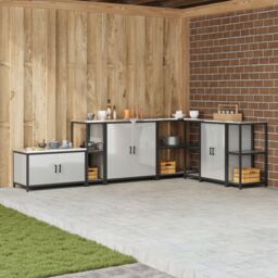 Berkfield Home Kitchen Storage Shelf with Storage Silver Galvanised steel - thumbnail 1