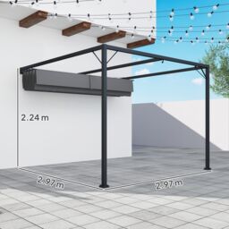 OUTSUNNY 3 x 3(m) Outdoor Lean To Pergola Retractable Canopy Wall Mounted in Grey - thumbnail 3