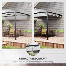 OUTSUNNY 3 x 3(m) Outdoor Lean To Pergola Retractable Canopy Wall Mounted in Grey - thumbnail 4