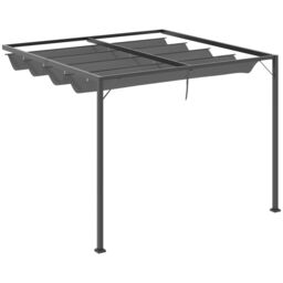 OUTSUNNY 3 x 3(m) Outdoor Lean To Pergola Retractable Canopy Wall Mounted in Grey - thumbnail 2