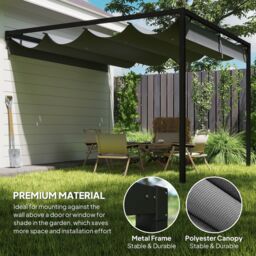 OUTSUNNY 3 x 3(m) Outdoor Lean To Pergola Retractable Canopy Wall Mounted in Grey - thumbnail 5