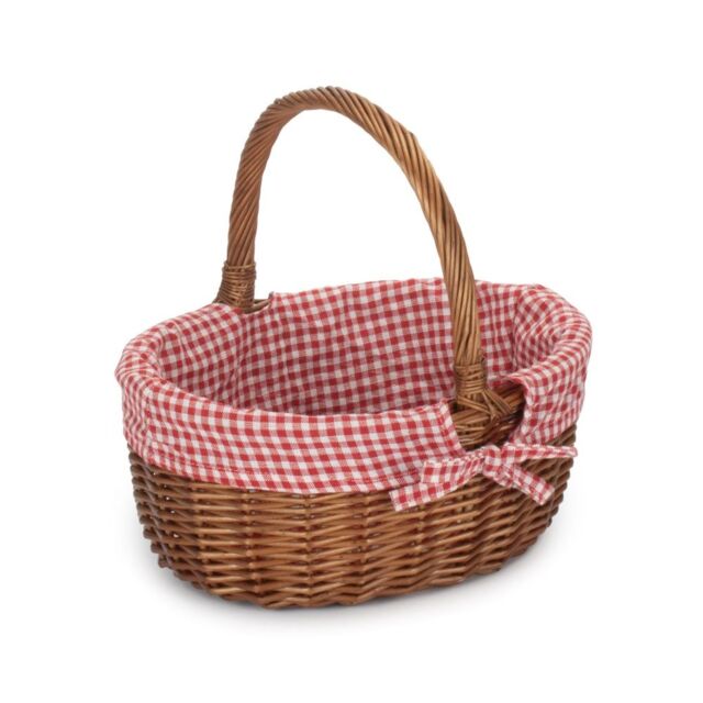Red Hamper Cotton Lined Wicker Double Steamed Oval Shopping Basket in Red - image 1