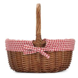 Red Hamper Cotton Lined Wicker Double Steamed Oval Shopping Basket in Red - thumbnail 3