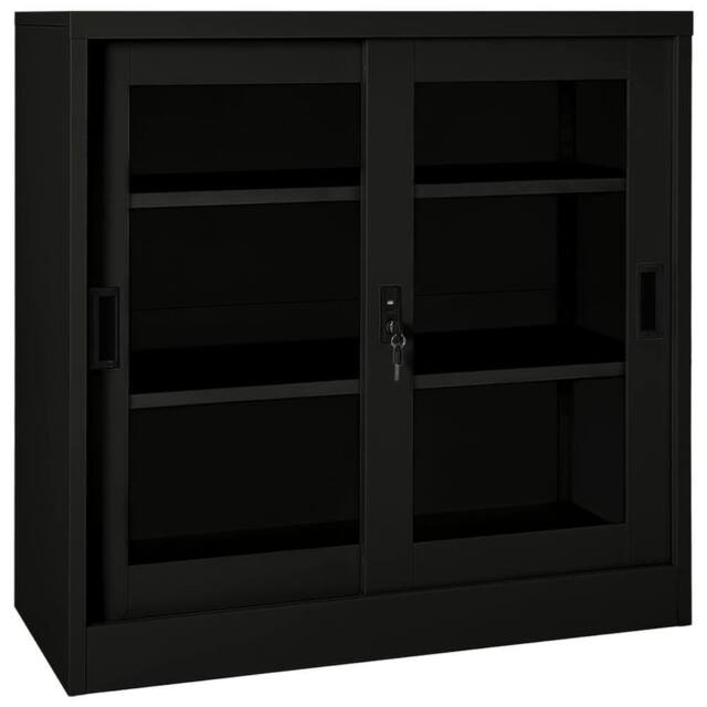 Berkfield Home Sliding Door Cabinet Black 90x40x90 cm Steel - Size: 90 x 40 x 90 cm - image 1
