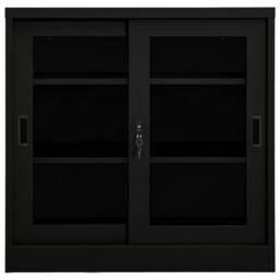 Berkfield Home Sliding Door Cabinet Black 90x40x90 cm Steel - Size: 90 x 40 x 90 cm - thumbnail 2
