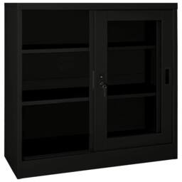 Berkfield Home Sliding Door Cabinet Black 90x40x90 cm Steel - Size: 90 x 40 x 90 cm - thumbnail 5
