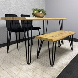 KOSY KOALA Modern Dining Table Set With 2 Black Velvet Chairs & Bench Kitchen Dining Room Furniture in Brown - thumbnail 3