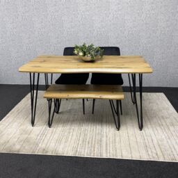 KOSY KOALA Modern Dining Table Set With 2 Black Velvet Chairs & Bench Kitchen Dining Room Furniture in Brown - thumbnail 2