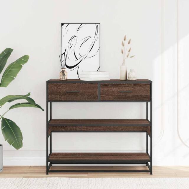 Berkfield Home Decorative Console Table Brown Oak 90x35x80 cm Engineered Wood - Size: 90 x 35 x 80 cm - image 1
