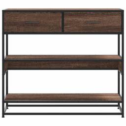 Berkfield Home Decorative Console Table Brown Oak 90x35x80 cm Engineered Wood - Size: 90 x 35 x 80 cm - thumbnail 4